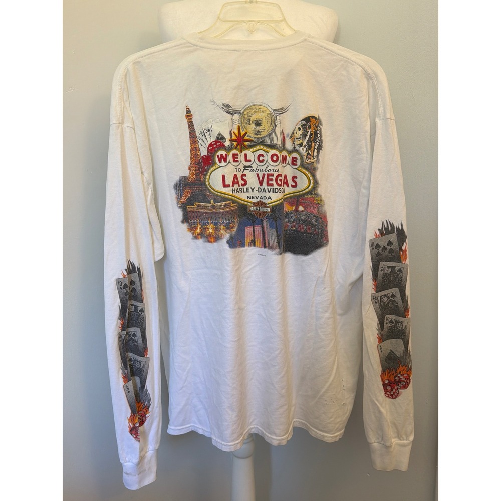 Vintage Harley-Davidson Las Vegas Long Sleeve T-Shirt White Flaming Dice 2003
